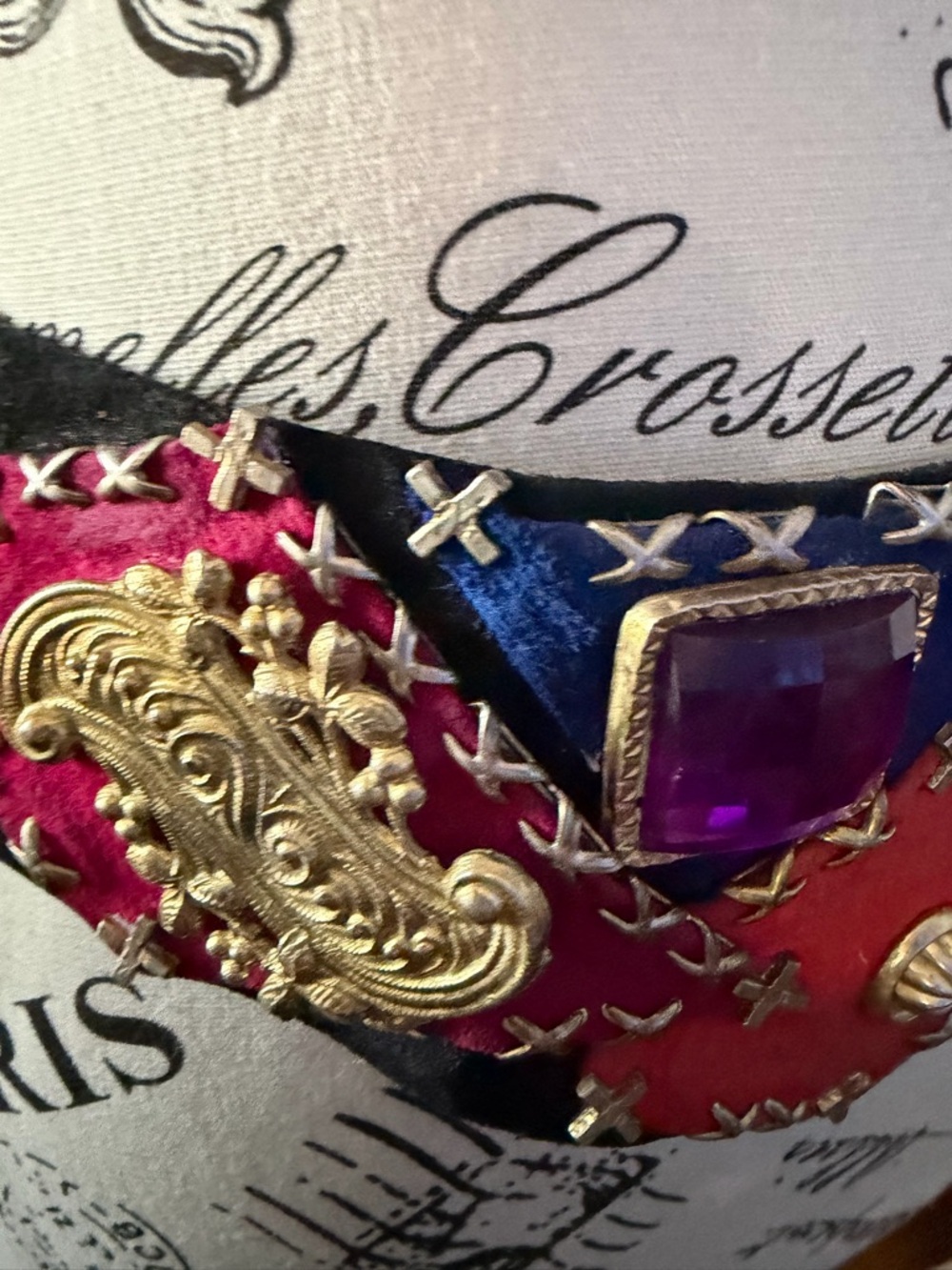 Vintage Multicolor Patchwork Statement Waist Belt with Gem Accents - Picture 4 of 16